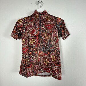 Kerrits Womens Paisley Short Sleeve Half-Zip Golf Shirt Small Active Top Red